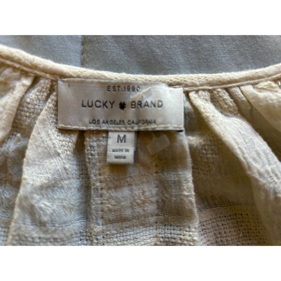 Lucky Brand Boho Peasant Top M White Embroidered Floral Long Sleeve Tunic Blouse - Picture 6 of 10